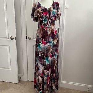 Soft Surroundings Watercolor Floral Maxi Dress, M Tall